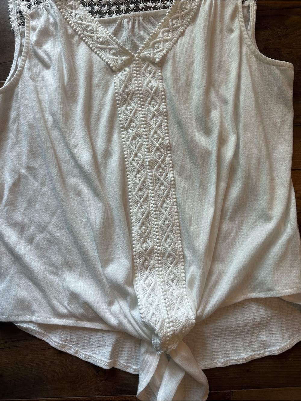 All In Love Boho Lace Tie Front Tank Top Cottagecore Coastal Grandma M - Picture 2 of 5